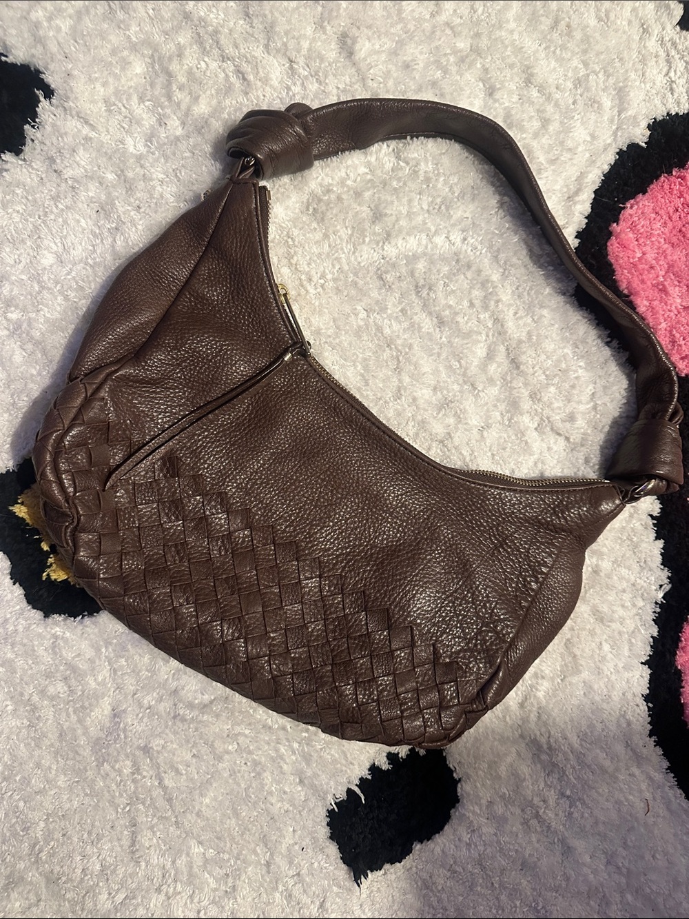 Brown Woven Leather Shoulder Bag